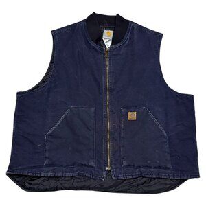 CARHARTT Canvas Work Construction Worn-In Navy Blue Quilted VEST Mens 3XL
